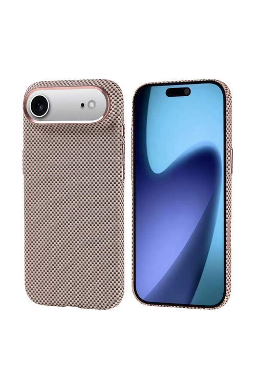 İphone 17 Air Kılıf M-Safe Şarj Özellikli Karbon Fiber Görünümlü Klfs Nekst Kapak - Gold