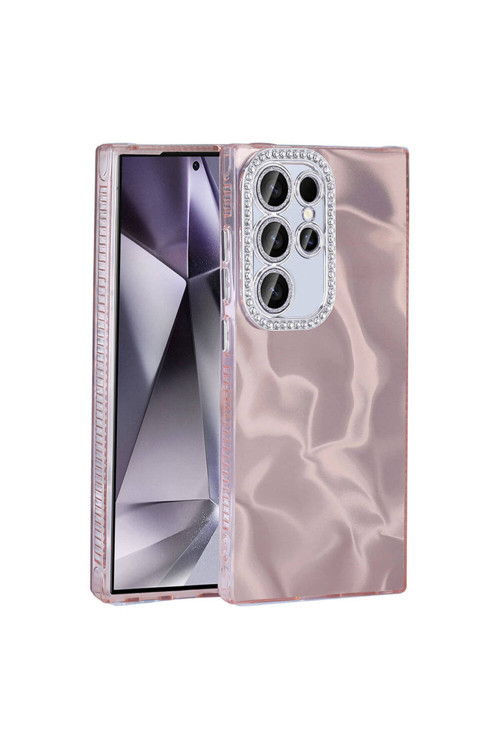 Galaxy S23 Ultra Kılıf Airbagli Parlak Taş Detay Tasarımlı Klfs Esila Kapak - Pembe