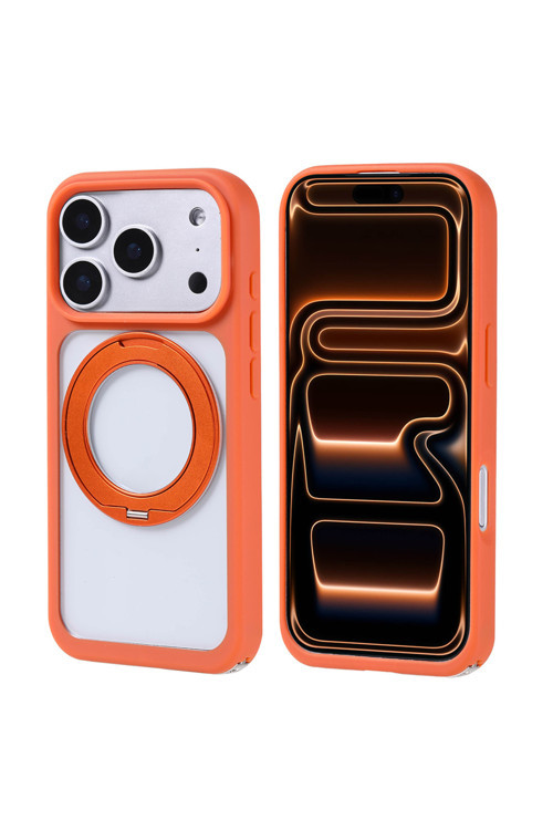 İphone 17 Pro Max Kılıf M-Safe Şarj Özellikli Standlı Klfs Piza Silikon Kapak - Turuncu