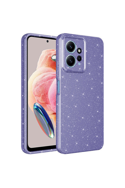 Redmi Note 12 4G Kılıf Kamera Korumalı Simli Lüks Klfs Koton Kapak - Mor