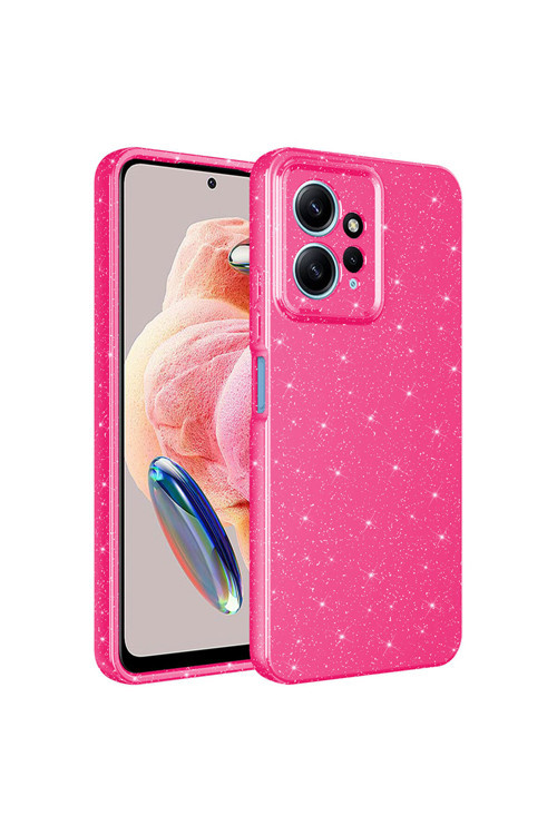 Redmi Note 12 4G Kılıf Kamera Korumalı Simli Lüks Klfs Koton Kapak - Pembe Koyu