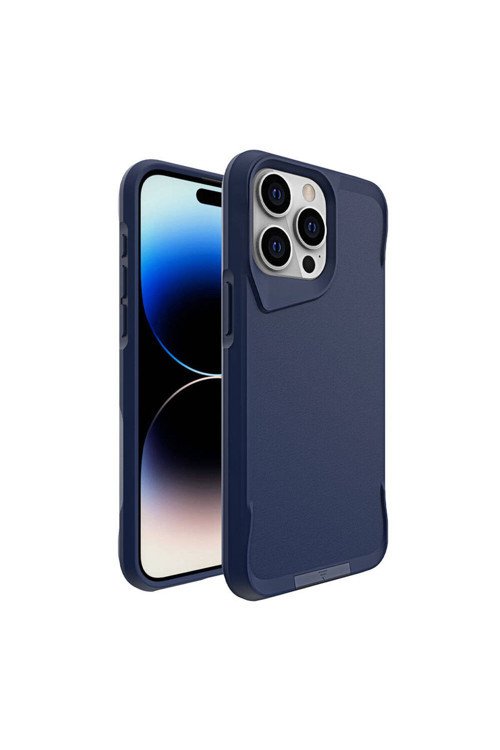İphone 15 Pro Max Uyumlu Klfs Aihttg Kenarlı T-Max Mat Standlı Kılıf-Lacivert