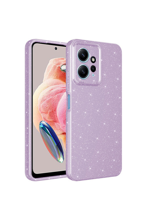 Redmi Note 12 4G Kılıf Kamera Korumalı Simli Lüks Klfs Koton Kapak - Lila