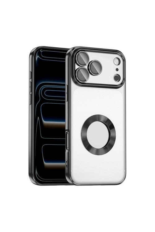 İphone 17 Pro Max Kılıf Kamera Korumalı Logo Gösteren Klfs Omega Kapak - Siyah