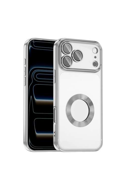İphone 17 Pro Max Kılıf Kamera Korumalı Logo Gösteren Klfs Omega Kapak - Gümüş