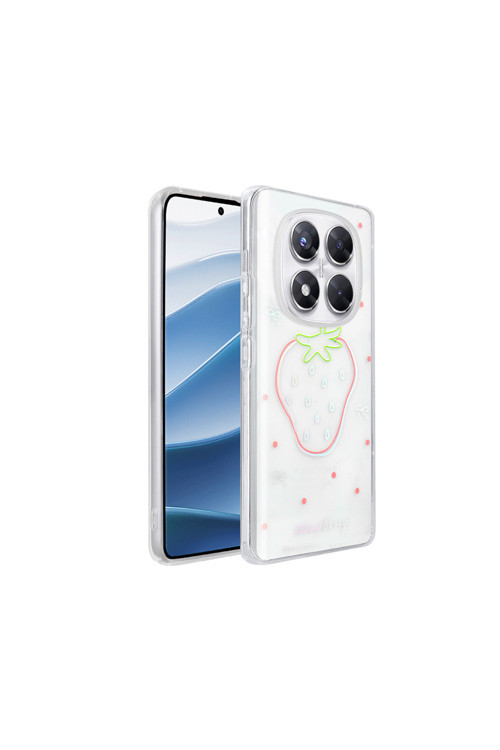 Redmi Note 14 Pro 4G Kılıf Şeffaf Figürlü Zore Folk Sert Kapak - Çilek