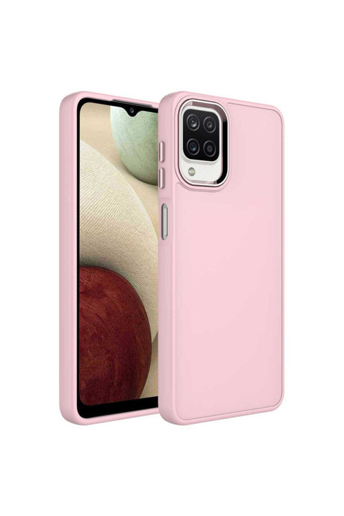 Galaxy M12 Kılıf Metal Çerçeve Ve Buton Tasarımlı Silikon Klfs Luna Kapak - Pembe