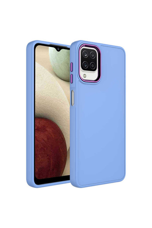Galaxy M12 Kılıf Metal Çerçeve Ve Buton Tasarımlı Silikon Klfs Luna Kapak - Lila
