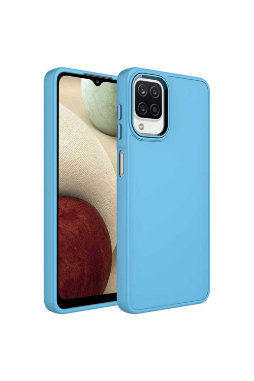 Galaxy M12 Kılıf Metal Çerçeve Ve Buton Tasarımlı Silikon Klfs Luna Kapak - Sierra Mavi