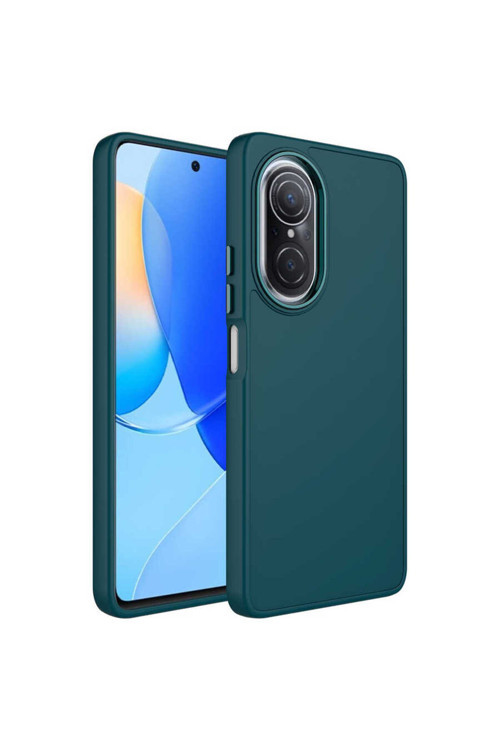 Huawei Nova 9 Se Kılıf Metal Çerçeve Ve Buton Tasarımlı Silikon Klfs Luna Kapak - Koyu Yeşil