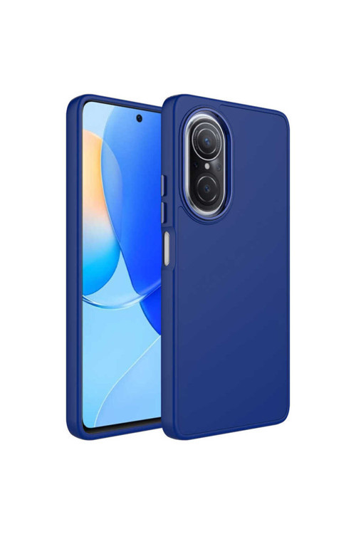 Huawei Nova 9 Se Kılıf Metal Çerçeve Ve Buton Tasarımlı Silikon Klfs Luna Kapak - Lacivert