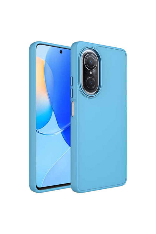 Huawei Nova 9 Se Kılıf Metal Çerçeve Ve Buton Tasarımlı Silikon Klfs Luna Kapak - Sierra Mavi