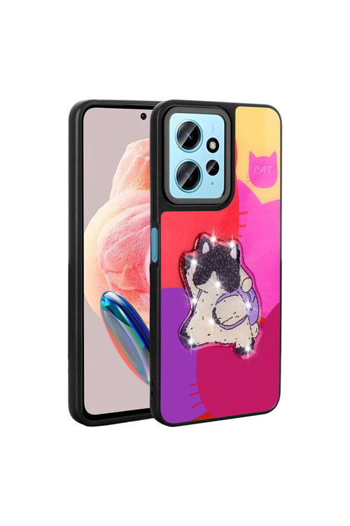 Redmi Note 12 4G Kılıf Parlayan Kabartmalı İkonik Figürlü Klfs Amas Silikon Kapak - Mor