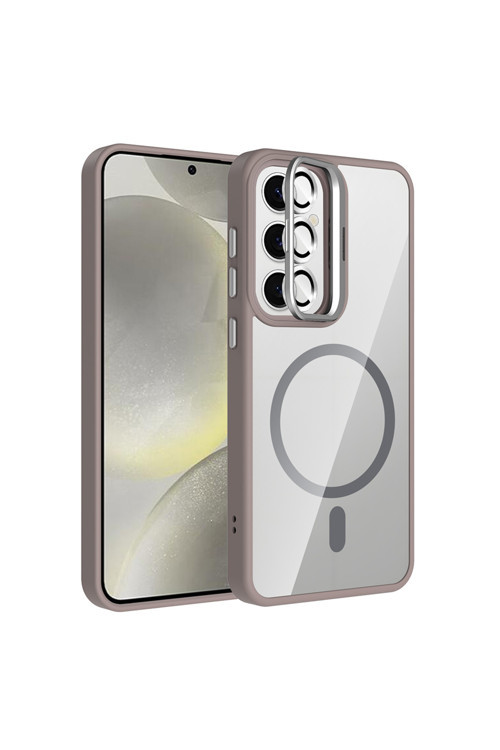 Galaxy S25 Kılıf Standlı Ve Kamera Lens Hediyeli M-Safe Şarj Özellikli Klfs Etro Kapak - Gri