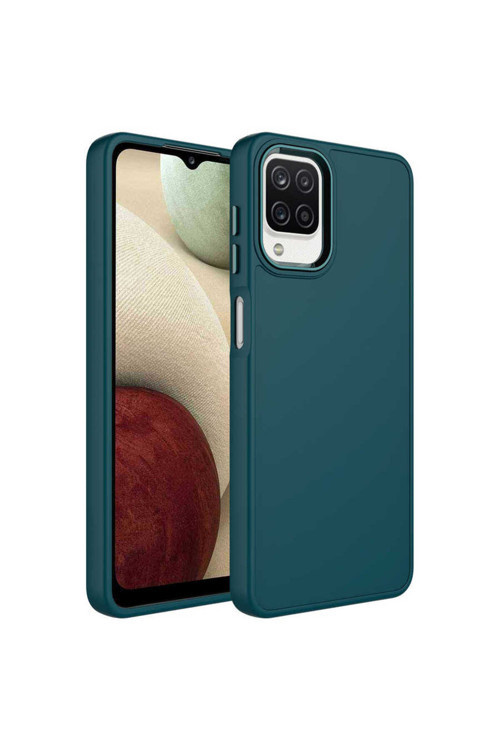 Galaxy M12 Kılıf Metal Çerçeve Ve Buton Tasarımlı Silikon Klfs Luna Kapak - Koyu Yeşil