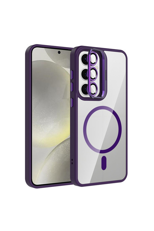Galaxy S25 Kılıf Standlı Ve Kamera Lens Hediyeli M-Safe Şarj Özellikli Klfs Etro Kapak - Derin Mor