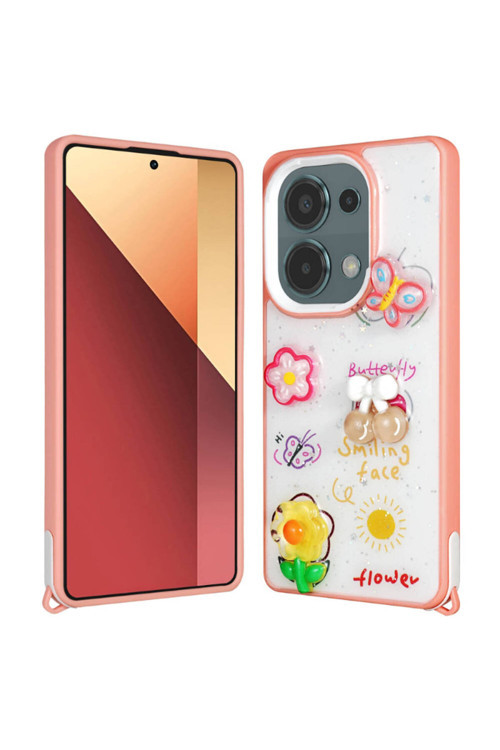Redmi Note 13 Pro 4G Kılıf Parlayan Simli Kabartma Figürlü Klfs Cevze Kapak - Pembe