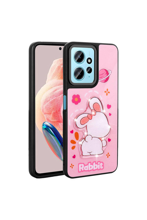 Redmi Note 12 4G Kılıf Parlayan Kabartmalı İkonik Figürlü Klfs Amas Silikon Kapak - Pembe