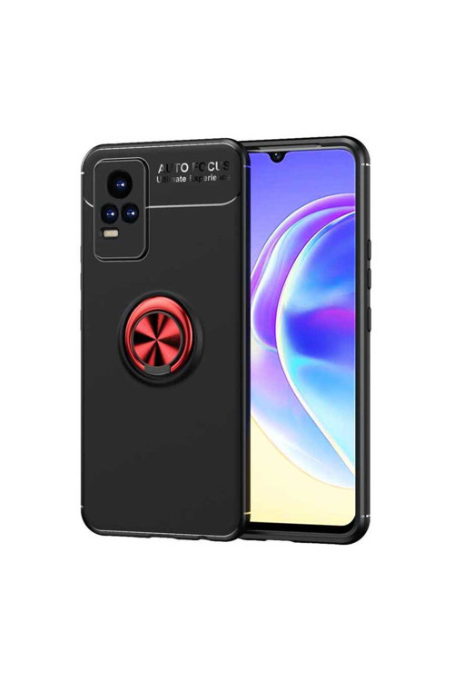 Vivo V21E Kılıf Klfs Ravel Silikon Kapak - Siyah-Kırmızı