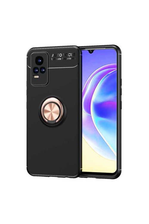 Vivo V21E Kılıf Klfs Ravel Silikon Kapak - Siyah-Rose Gold