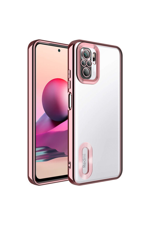 Redmi Note 10S Kılıf Kamera Korumalı Logo Gösteren Klfs Omega Kapak - Rose Gold