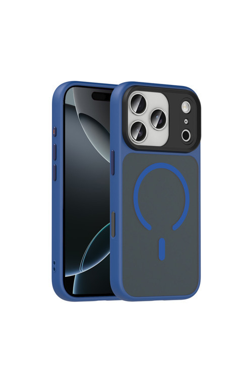 İphone 17 Pro Kılıf Mat Arka Yüzey Wireless Şarj Özellikli Zore Flet M-Safe Kapak - Lacivert