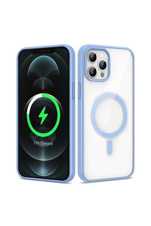 İphone 12 Pro Max Kılıf Magsafe Wireless Şarj Özellikli Silikon Klfs Ege Kapak - Açık Mavi
