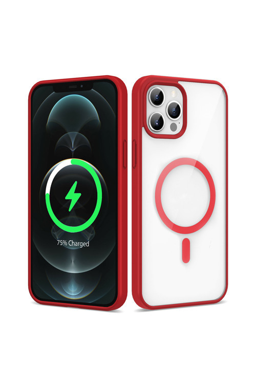 İphone 12 Pro Max Kılıf Magsafe Wireless Şarj Özellikli Silikon Klfs Ege Kapak - Kırmızı