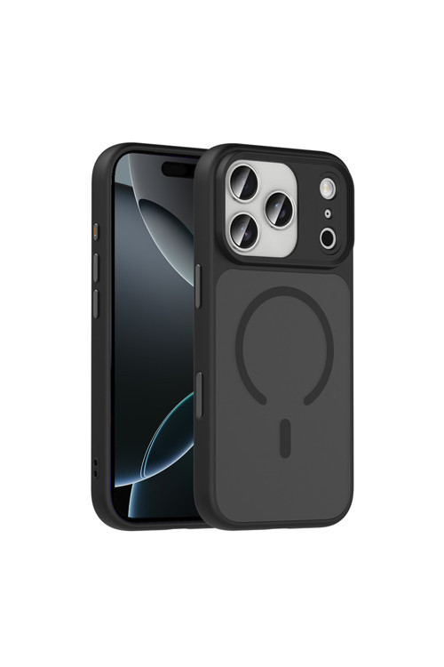 İphone 17 Pro Kılıf Mat Arka Yüzey Wireless Şarj Özellikli Zore Flet M-Safe Kapak - Siyah