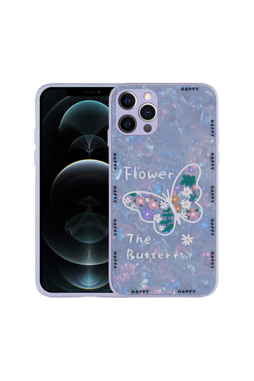 İphone 12 Pro Max Uyumlu Desenli Sert Silikon Klfs Mumila Kılıf-Lilac Flower