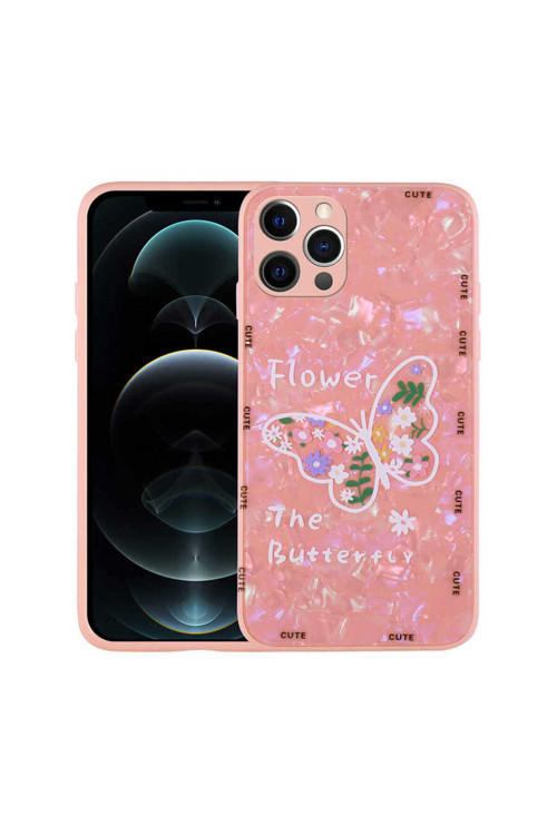 İphone 12 Pro Max Uyumlu Desenli Sert Silikon Klfs Mumila Kılıf-Pink Flower