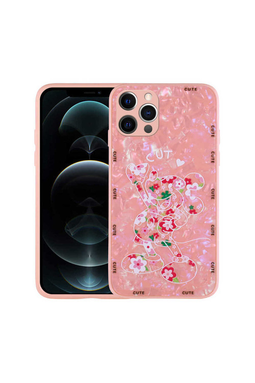İphone 12 Pro Max Uyumlu Desenli Sert Silikon Klfs Mumila Kılıf-Pink Mouse