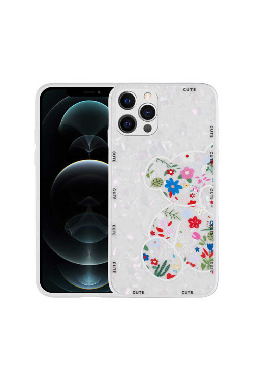 İphone 12 Pro Max Uyumlu Desenli Sert Silikon Klfs Mumila Kılıf-White Bear