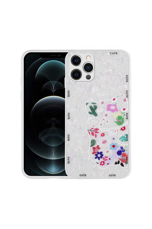 İphone 12 Pro Max Uyumlu Desenli Sert Silikon Klfs Mumila Kılıf-White Cat