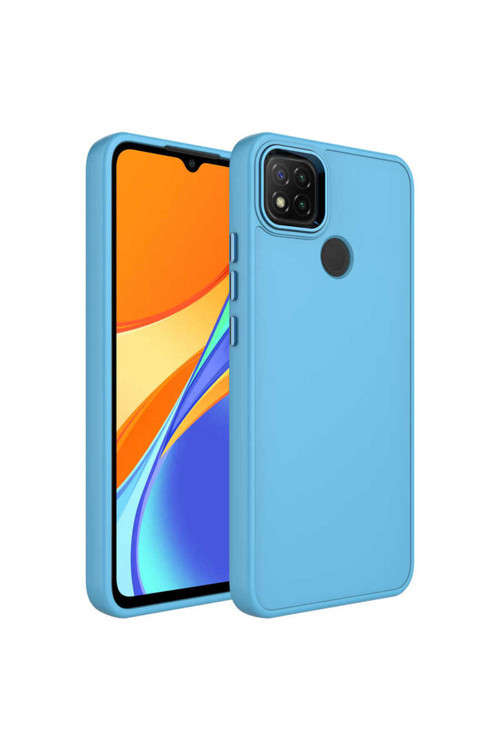 Redmi 9C Kılıf Metal Çerçeve Ve Buton Tasarımlı Silikon Klfs Luna Kapak - Sierra Mavi