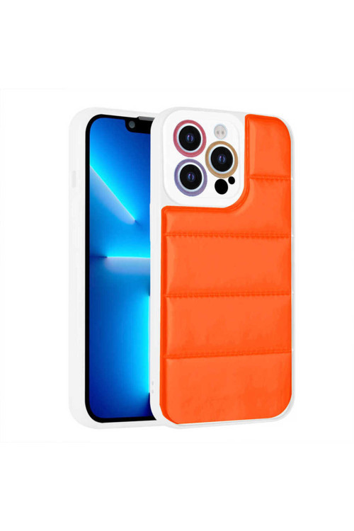 İphone 12 Pro Max Uyumlu Kamera Korumalı Aihttgli Renkli Klfs Seksek Kılıf-Turuncu