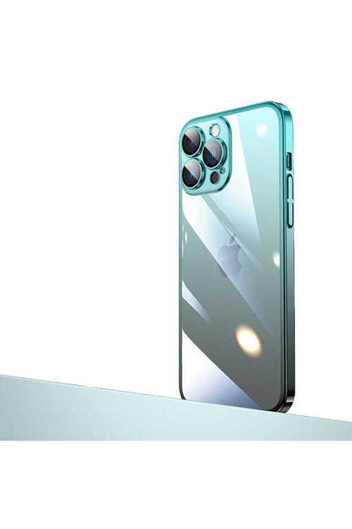İphone 12 Pro Uyumlu Parlak Renk Geçişli Kamera Korumalı Klfs Senkron Kılıf-Mavi-Siyah