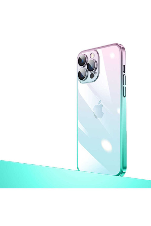 İphone 12 Pro Uyumlu Parlak Renk Geçişli Kamera Korumalı Klfs Senkron Kılıf-Pembe - Mavi