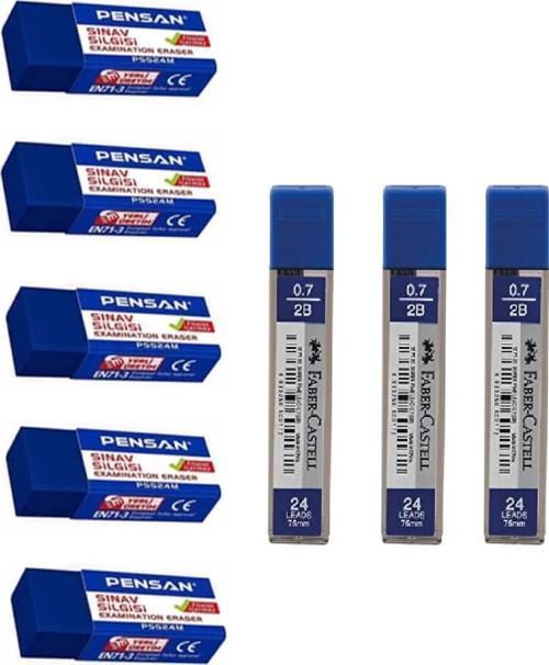Faber-Castell 0.7 Min + Pensan Mavi Sınav Silgi Set