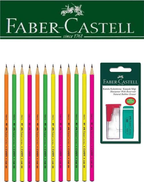 Faber-Castell 12'li Candy Kurşun Kalem Ve Kutulu Kalemtıraş + Silgi Seti Blister