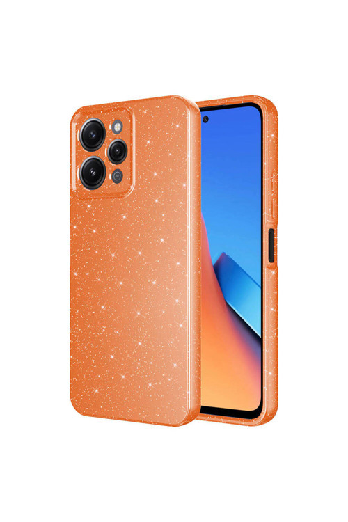 Redmi 12 Kılıf Kamera Korumalı Simli Lüks Klfs Koton Kapak - Turuncu