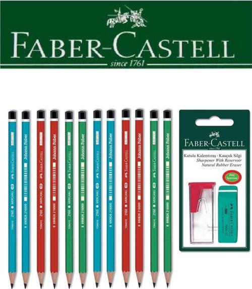 Faber-Castell 12'li Mercanlı Kurşun Kalem Ve Kutulu Kalemtıraş + Silgi Seti Blister