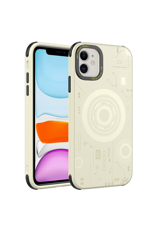 İphone 11 Uyumlu Klfs Wireless Şarj Özellikli Desenli Hot Kılıf-Gold