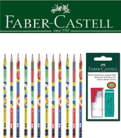 Faber-Castell 12'li Pattern Kurşun Kalem Ve Kutulu Kalemtıraş + Silgi Seti Blister