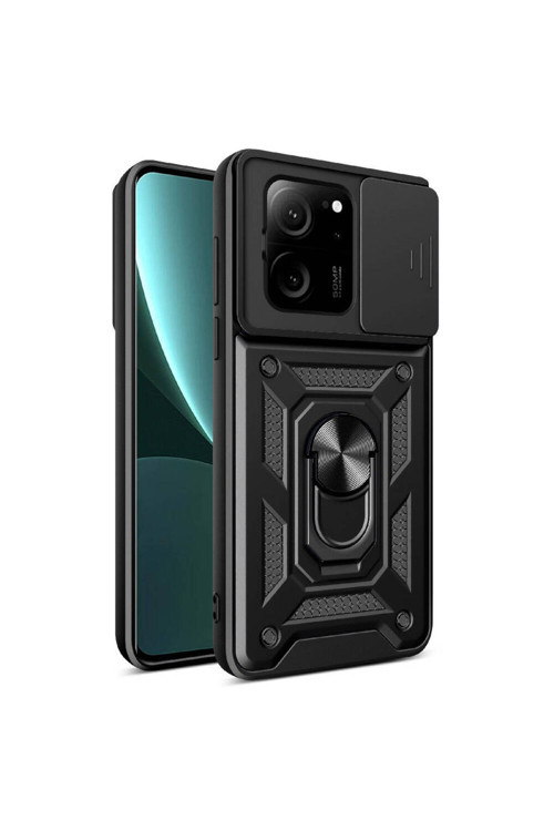 Mi 13T Pro Kılıf Magnetik Standlı Kamera Korumalı Klfs Sürgülü Vega Kapak - Siyah