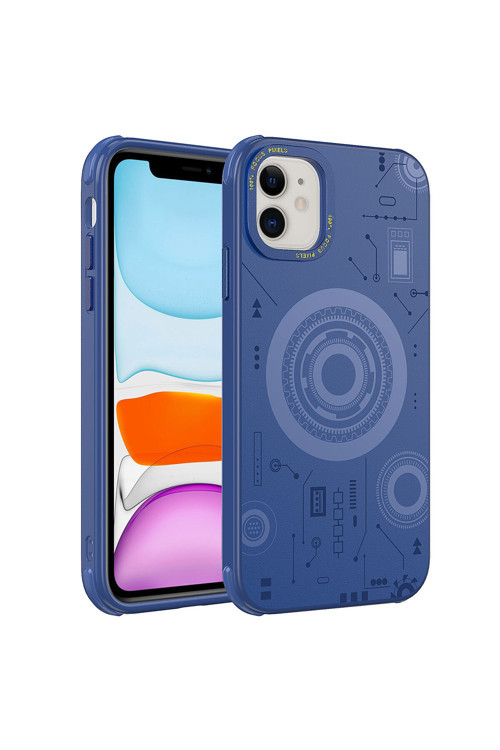İphone 11 Uyumlu Klfs Wireless Şarj Özellikli Desenli Hot Kılıf-Lacivert