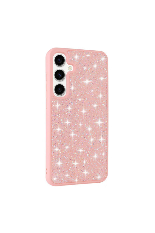 Galaxy S24 Plus Uyumlu Parlak Taşlı Tasarım Pırlanta Klfs Kılıf-Pembe