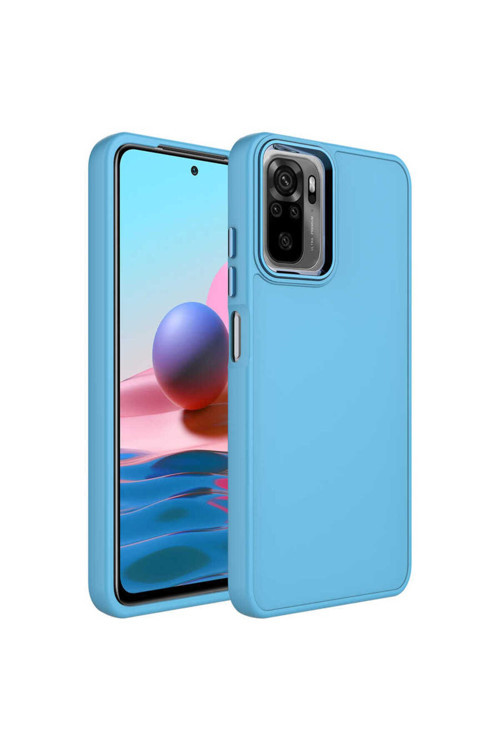 Redmi Note 10S Kılıf Metal Çerçeve Ve Buton Tasarımlı Silikon Klfs Luna Kapak - Sierra Mavi