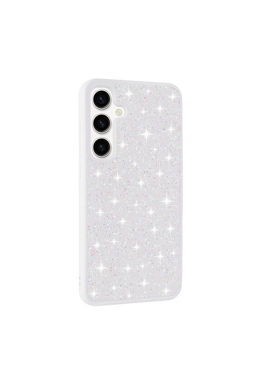 Galaxy S24 Plus Uyumlu Parlak Taşlı Tasarım Pırlanta Klfs Kılıf-Beyaz