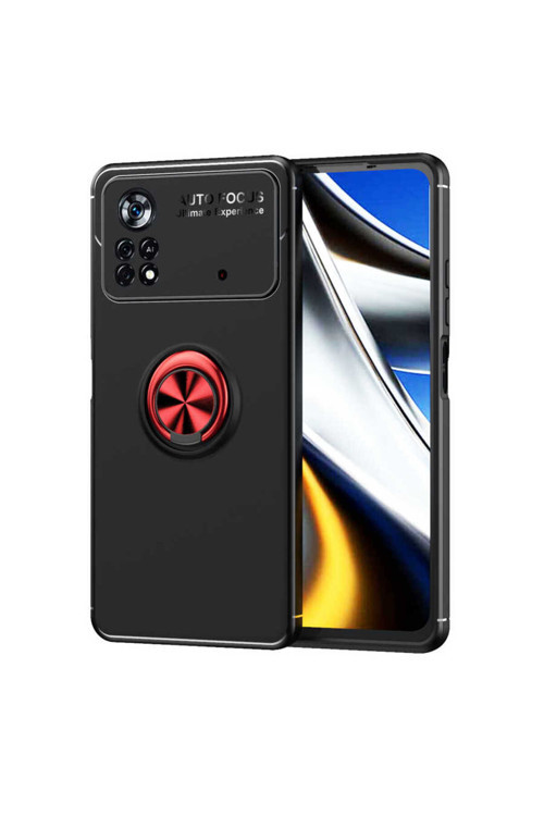 Poco M4 Pro 4G Kılıf Klfs Ravel Silikon Kapak - Siyah-Kırmızı